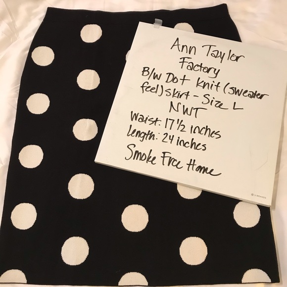 NWT Ann Taylor Factory B/W Dot Sweater Skirt Sz L - Picture 5 of 5